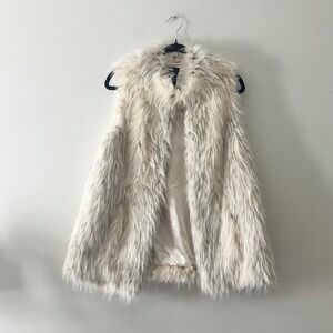 Rachel Zoe Faux Fur Vest Women's Medium Cream Tan Sleeveless Glam Boho